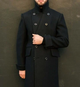 Herrenmantel Tweed-Stoff Schwarze Jacke Blazer Winter Business Freizeit Custom - Picture 1 of 8