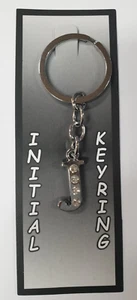 Alphabet Initial Letter J Glitz Crystal Silver Chain Keyring Birthday Gift - Picture 1 of 1