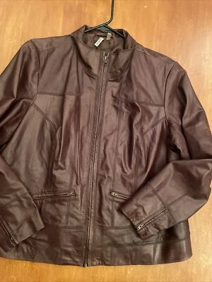 Chaqueta de Cuero Caslon Moto Forrada con Cremallera Rojo Sangre de Buey Marrón para Mujer 16W L/XL 44 Foto 1 de 4