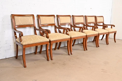 Emanuel Morez Regency Cherry Wood Chadwick Dining Armchairs, Set of Six Cover