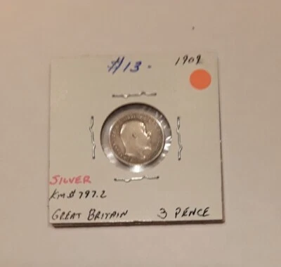1909 GREAT BRITAIN, .925 SILVER, 3 PENCE. - Image 1 of 2