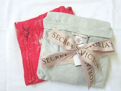 Victoria Secret CAMISA LIGERA + LOGO ESTRELLA FRANELA PANTALONES PIJAMA CONJUNTO DE REGALO S M Foto 1 de 4