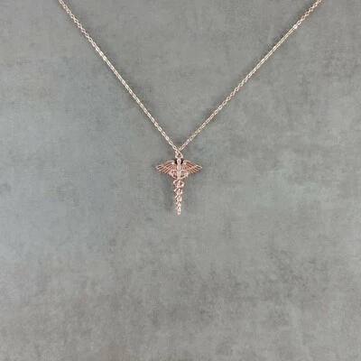 Nurse Symbol ROSE GOLD Plated Necklace Caduceus Medical Nurse Doctor Hospital  - Image 1 of 4