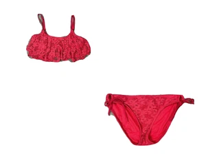 Kenneth Cole Reaction Medium Red 2 Piece Bikini Ruffled Top Crochet Side Ties - Picture 1 of 5