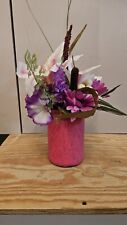 Handmade painted pink glass jar/vase with forever Flowers Arrangement 