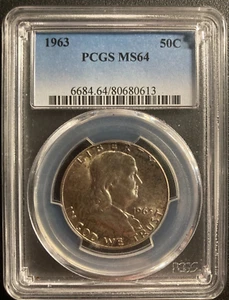 1963 Franklin Half Dollar MS64 PCGS Toned Mint State 90% Silver Slabbed Graded - Picture 1 of 4