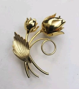 Blume Brosche goldfarben Tulpe Modeschmuck Anstecknadel - Bild 1 von 3