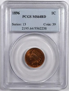 1896 INDIAN HEAD PENNY 1C PCGS MS 64 RD - Picture 1 of 2