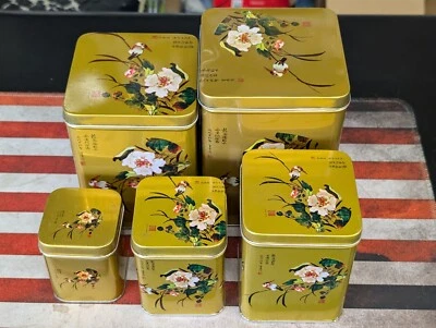 Vitage Chinese Matched Set of 5 Tea Tins, Mid-Autumn Festival by Gong Yin - Image 1 of 4