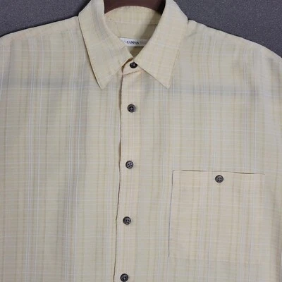 Campia Moda Mens Size Medium Hawaiian Shirt Yellow Striped Vacation Cruise Beach - Image 1 of 4