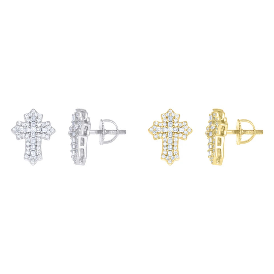 925 Argento Sterling Baguette Taglio Moissanite Unisex Croce Lobo Orecchini 1.16 - Immagine 1 di 1