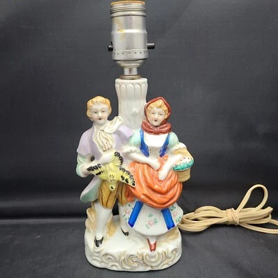 Vintage Porcelain Victorian Couple Hunting and Flowers Figurine Lamp Cottagecore - Image 1 of 4