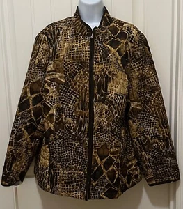 R Q T Women’s Zip Front Light Weight Quilted Style Animal Print Jacket Size 1X - Picture 1 of 3