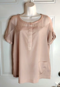 The Limited Short Sleeve Blush 1/2 Button Tunic Top Blouse Sheer Shoulder MED - Picture 1 of 4