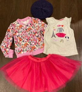 Gymboree Girls 5 5T Paris Eiffel Flowers Outfit Set Top Tutu Skirt Jacket Beret - Picture 1 of 8