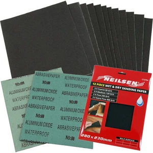 12pc Wet And Dry Emery Paper Sheets Mixed Grit 230mm X 280mm Extra Fine - Coarse - Picture 1 of 4