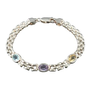BRACCIALE VINTAGE ARGENTO STERLING 925 MULTICOLORE GEMMA MAGLIA PANTERA - Foto 1 di 10