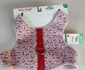 Dog Holiday Vest Harness Size X-Large Christmas Candy Canes Bones Comfort Pink - Picture 1 of 11