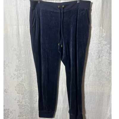 Juicy Couture Velour Pants XL Navy Blue Track Joggers Drawstring Y2K - Image 1 of 4