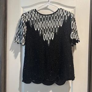 Blusa Vintage Nippon Noche Estilo Art Deco Con Cuentas y Lentejuelas Talla M Clásica - Imagen 1 de 16