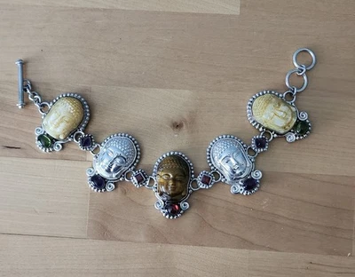 Sajen Будда резной Tigereye, цветной швабра, серебряный мусс, гранат ссылка браслет - Изображение 1 из 2