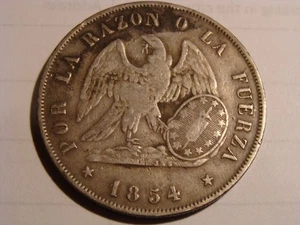 1854 Chile Silver 1 Peso - Condor and Wreath - Picture 1 of 2