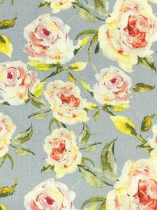 Ropa de tela floral de verano para césped de algodón rosa gris por yarda - Imagen 1 de 3