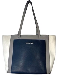 Gemma Large Tri-Color Pebbled Leather Tote black white grey laptop purse bag - Picture 1 of 15