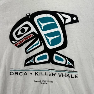 Vintage 1994 Orca Killer Whale T Shirt Adult Large Single Stitch Tultex Tag READ - Picture 1 of 17