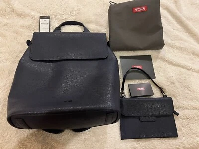 NEW TUMI MARINA NAVY BLUE BACKPACK IN FULL GRAIN LEATHER RETAIL $650 - Image 1 of 4