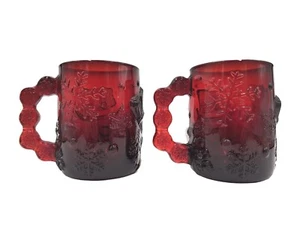 ARCOROC Rubinrot 3D Glas Weihnachten Frosty der Schneemann Becher 2er Set Vintage - Bild 1 von 6