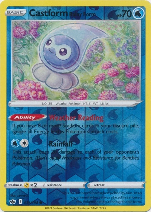 Reverse Holo Castform Rainy Form 033/198 Common Chilling Reign Pokemon TCG - Image 1 of 1