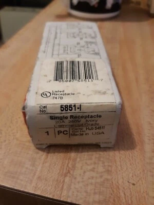 PASS & SEYMOUR 5851-I SINGLE RECEPTACLE 20A 250V IVORY  - Image 1 of 2