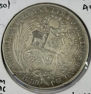 Peru 1880 Silver Sol  Seated Liberty Very Nice Coin! - Picture 1 of 2