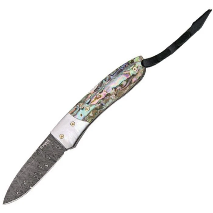 LionSTEEL Opera Folding Knife 2.88" Damascus Steel Blade Abalone/Pearl Handle - Image 1 of 1