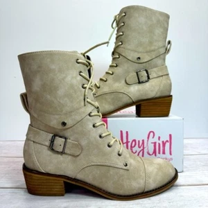 Hey Girl by Corky’s Hocus Pocus Lace Up with Zipper Ankle Boot in Beige - Picture 1 of 14