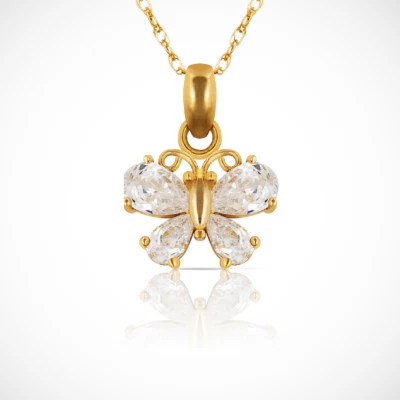 Colgante mariposa único de oro amarillo y blanco de 14 quilates para mujer Foto 1 de 2