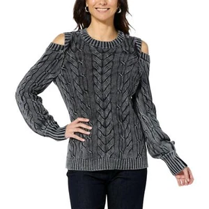 DG2 by Diane Gilman Vintage Wash Cotton Cold Shoulder Sweater Black - Picture 1 of 1