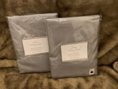 Pottery Barn Silk Dupioni Blackout Lining pole top drapes panel 84 Platinum Grey - Image 1 of 4