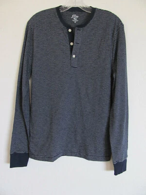 Camisa J.Crew Henley L/S - 100% Algodón Slub - Azul Marino Bartlett Rayas - Para Hombre Pequeña - Nueva con Etiquetas  Foto 1 de 4