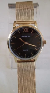MEN'S GOLD FINISH BLACK DIAL MESH BAND DRESSY CASUAL FASHION HIP HOP WATCH - Picture 1 of 5