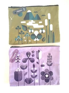 2 Nordstrom Travel Cosmetic Bag New NWT Fresh & Floral Green & Purple Pouch Zip - Picture 1 of 4