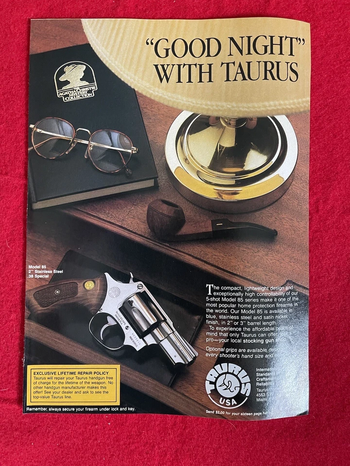 Anuncio impreso vintage 1989 Taurus 5 disparos modelo 85 anuncio Foto 1 de 2