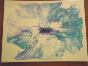 Abstract Painting Acrylic on Board Abstract Bloom 16" x 12" white blue purple - Picture 1 of 6