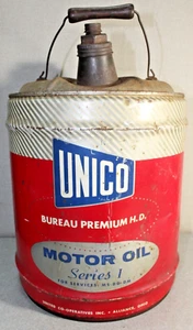 VINTAGE UNICO 5 GALLONS MOTOR OIL SERIES I CAN WOOD HANDLE #2 - Picture 1 of 7