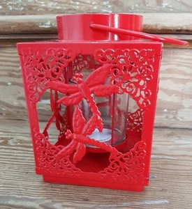 Rote Libelle Teelicht Metall Außenlaterne - Bild 1 von 6