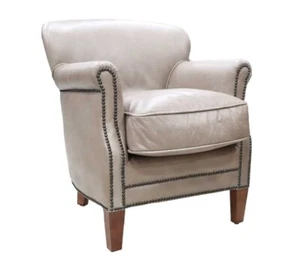 Brand New Professor Armchair Vintage Real Aniline Leather In Smoke Mushroom - Picture 1 of 1