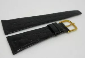 New 20mm Black Alligator Strap Gold Tone Stainless Steel Buckle - Picture 1 of 4