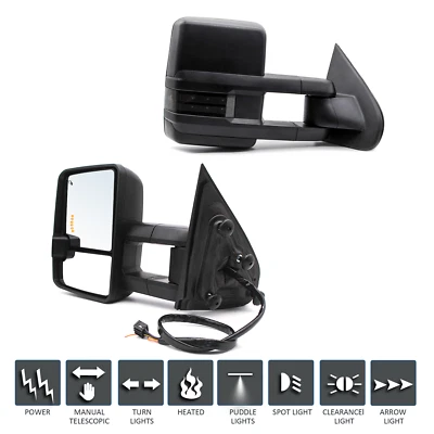 Espelhos de reboque sinal aquecido de energia para 2015-2017 Chevrolet Silverado 2500 preto - Imagem 1 de 4