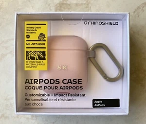 RhinoShield AirPods 1/2 Case Pink with "SK" monogrammed + Top Cap in Mint Green - Picture 1 of 5